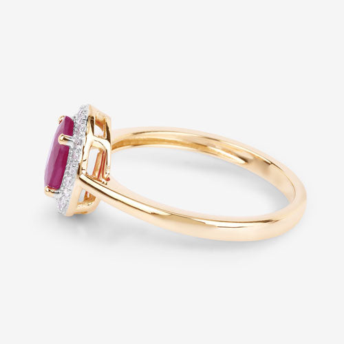Anillo de oro amarillo de 14K con rubí auténtico de 1,06 quilates y diamantes blancos