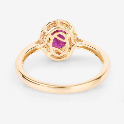 Anillo de oro amarillo de 14K con rubí auténtico de 1,06 quilates y diamantes blancos