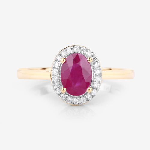Anillo de oro amarillo de 14K con rubí auténtico de 1,06 quilates y diamantes blancos