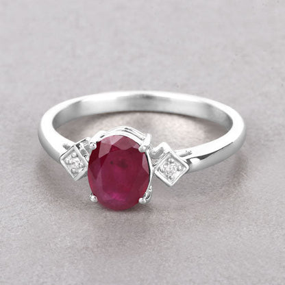 Anillo de oro blanco de 14 quilates con rubí genuino de 1.22 quilates y diamantes blancos