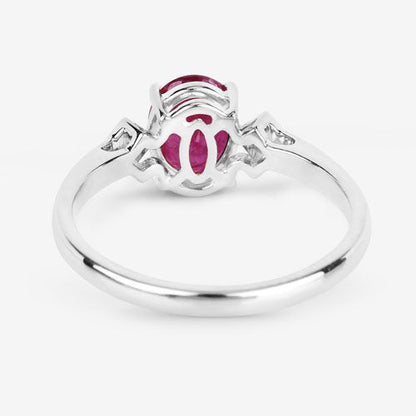 Anillo de oro blanco de 14 quilates con rubí genuino de 1.22 quilates y diamantes blancos