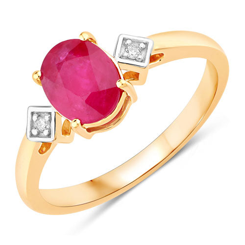 Anillo de oro amarillo de 14K con rubí genuino de 1.22 quilates y diamantes blancos