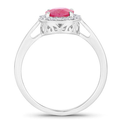 Anillo de oro blanco de 14 quilates con rubí genuino de 1,83 quilates y diamantes blancos