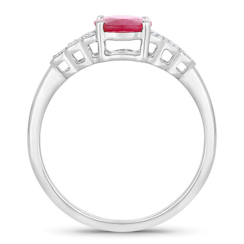 Anillo de oro blanco de 14K con rubí genuino de 1.52 quilates y diamantes blancos