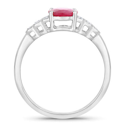 Anillo de oro blanco de 14K con rubí genuino de 1.52 quilates y diamantes blancos