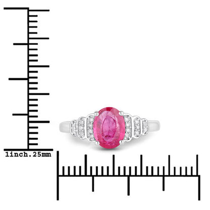 Anillo de oro blanco de 14K con rubí genuino de 1.52 quilates y diamantes blancos