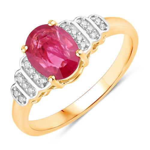 Anillo de oro amarillo de 14K con rubí genuino de 1.52 quilates y diamantes blancos