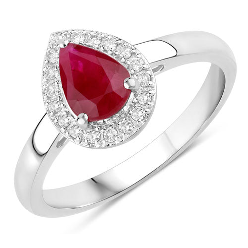 Anillo de oro blanco de 14K con rubí genuino de 1.02 quilates y diamante blanco
