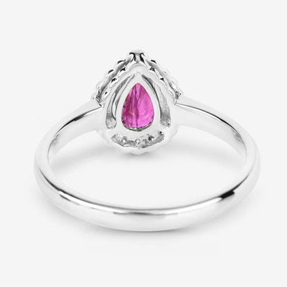 Anillo de oro blanco de 14K con rubí genuino de 0,94 quilates y diamantes blancos