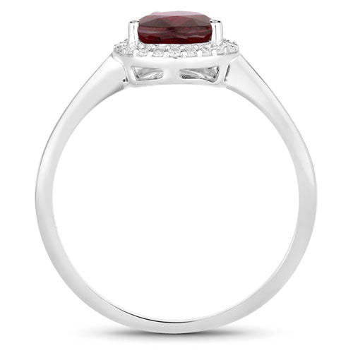 Anillo de oro blanco de 14K con rubí genuino de 1.30 quilates y diamantes blancos