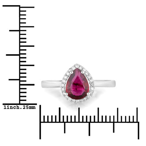 Anillo de oro blanco de 14K con rubí genuino de 1.30 quilates y diamantes blancos