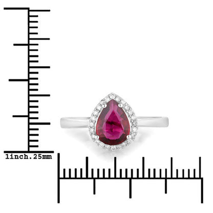 Anillo de oro blanco de 14K con rubí genuino de 1.30 quilates y diamantes blancos