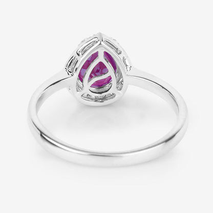 Anillo de oro blanco de 14K con rubí genuino de 1.30 quilates y diamantes blancos