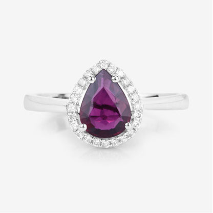 Anillo de oro blanco de 14K con rubí genuino de 1.30 quilates y diamantes blancos