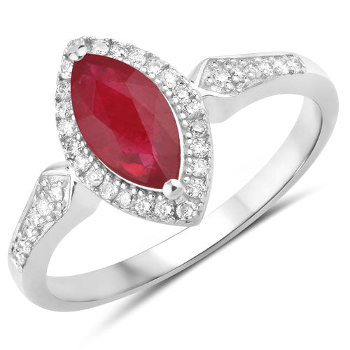 Anillo de oro blanco de 14K con rubí genuino de 0.96 quilates y diamantes blancos