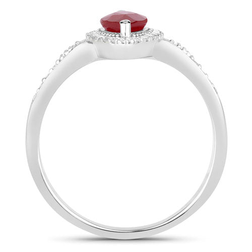 Anillo de oro blanco de 14K con rubí genuino de 0.96 quilates y diamantes blancos