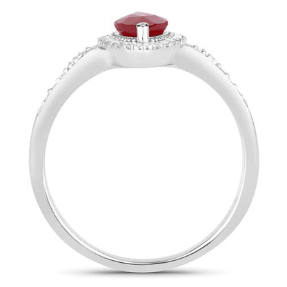 Anillo de oro blanco de 14K con rubí genuino de 0.96 quilates y diamantes blancos
