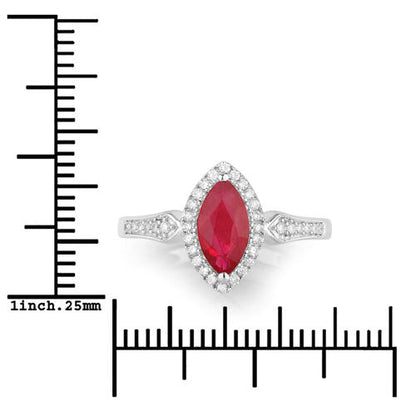 Anillo de oro blanco de 14K con rubí genuino de 0.96 quilates y diamantes blancos