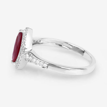Anillo de oro blanco de 14K con rubí genuino de 0.96 quilates y diamantes blancos