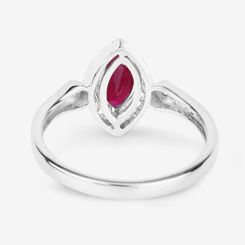 Anillo de oro blanco de 14K con rubí genuino de 0.96 quilates y diamantes blancos