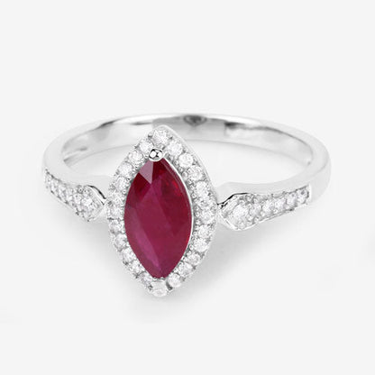 Anillo de oro blanco de 14K con rubí genuino de 0.96 quilates y diamantes blancos