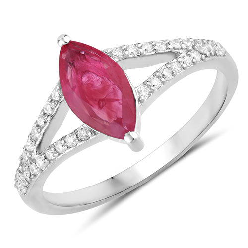 Anillo de oro blanco de 14 quilates con rubí genuino de 1,58 quilates y diamante blanco