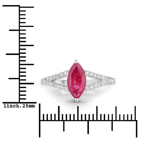 Anillo de oro blanco de 14 quilates con rubí genuino de 1,58 quilates y diamante blanco