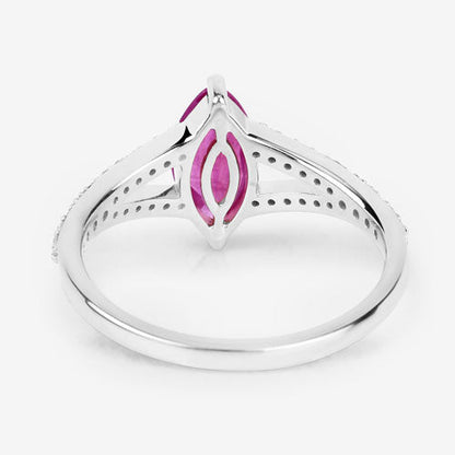 Anillo de oro blanco de 14 quilates con rubí genuino de 1,58 quilates y diamante blanco
