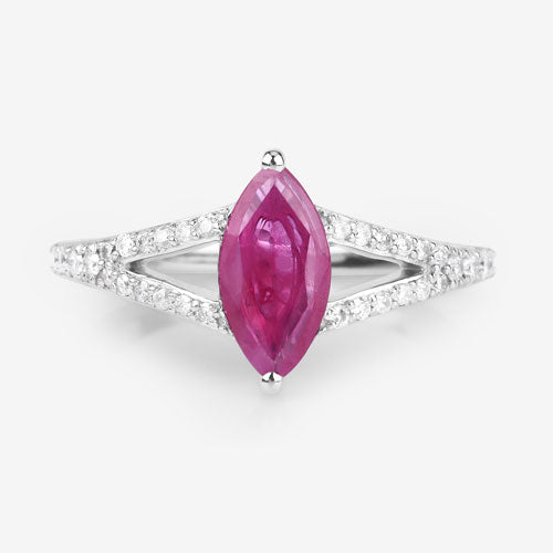 Anillo de oro blanco de 14 quilates con rubí genuino de 1,58 quilates y diamante blanco