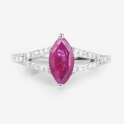 Anillo de oro blanco de 14 quilates con rubí genuino de 1,58 quilates y diamante blanco
