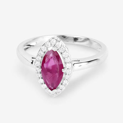 Anillo de oro blanco de 14K con rubí auténtico de 1,57 quilates y diamantes blancos
