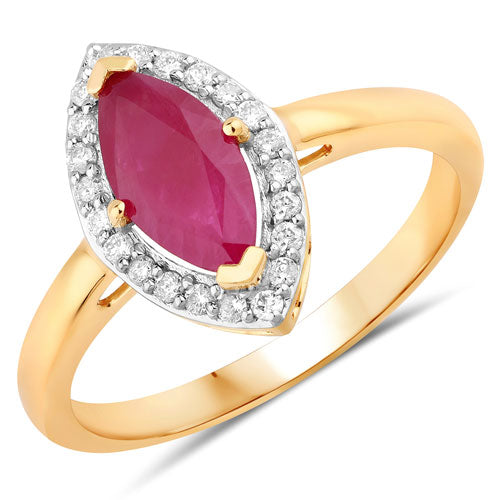 Anillo de oro amarillo de 14K con rubí genuino de 1,57 quilates y diamantes blancos