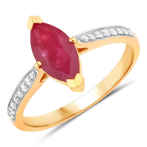 Anillo de oro amarillo de 14K con rubí genuino de 1,51 quilates y diamantes blancos