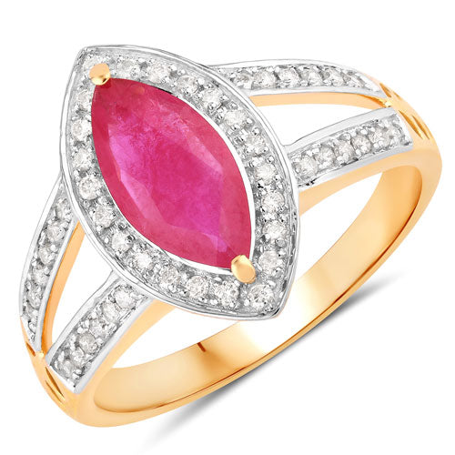 Anillo de oro amarillo de 14K con rubí auténtico de 1,06 quilates y diamantes blancos