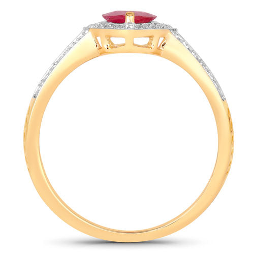 Anillo de oro amarillo de 14K con rubí auténtico de 1,06 quilates y diamantes blancos