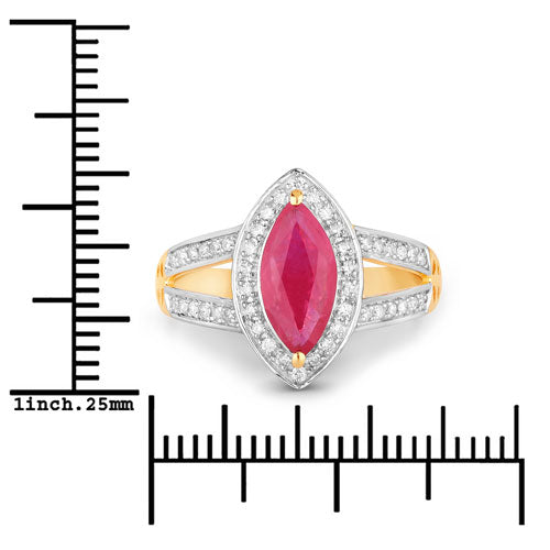 Anillo de oro amarillo de 14K con rubí auténtico de 1,06 quilates y diamantes blancos
