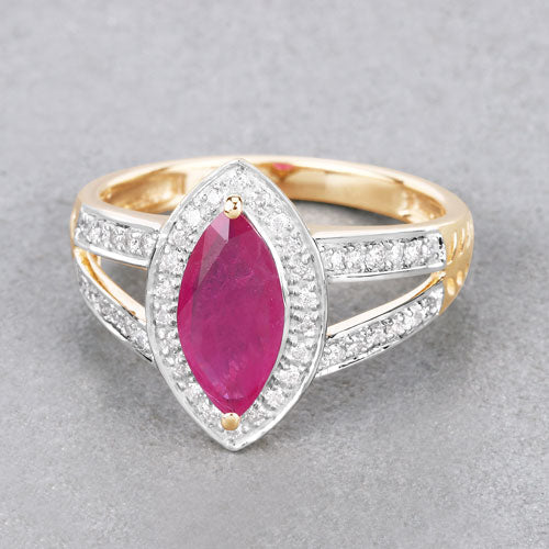 Anillo de oro amarillo de 14K con rubí auténtico de 1,06 quilates y diamantes blancos