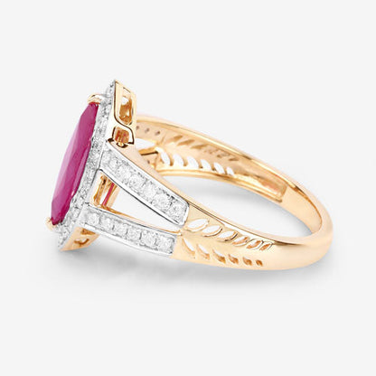 Anillo de oro amarillo de 14K con rubí auténtico de 1,06 quilates y diamantes blancos
