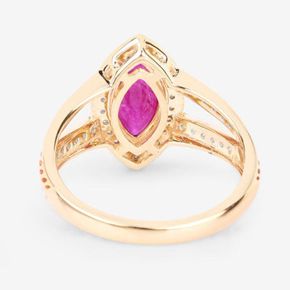 Anillo de oro amarillo de 14K con rubí auténtico de 1,06 quilates y diamantes blancos