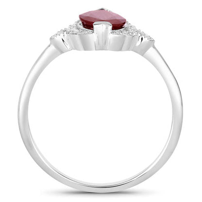 Anillo de oro blanco de 14K con rubí genuino de 1.54 quilates y diamantes blancos
