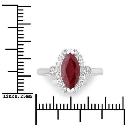 Anillo de oro blanco de 14K con rubí genuino de 1.54 quilates y diamantes blancos