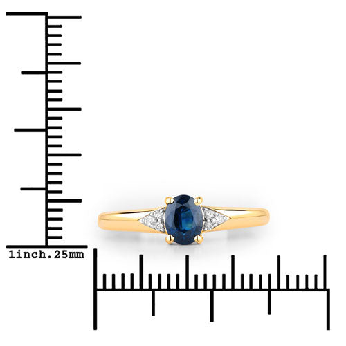 Anillo de oro amarillo de 14K con zafiro azul genuino de 0.84 quilates y diamante blanco