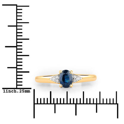 Anillo de oro amarillo de 14K con zafiro azul genuino de 0.84 quilates y diamante blanco