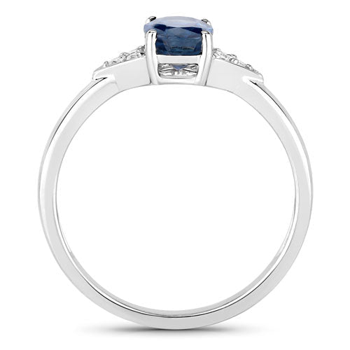 Anillo de oro blanco de 14K con zafiro azul genuino de 1.01 quilates y diamantes blancos