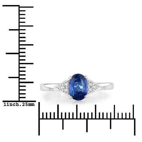 Anillo de oro blanco de 14K con zafiro azul genuino de 1.01 quilates y diamantes blancos