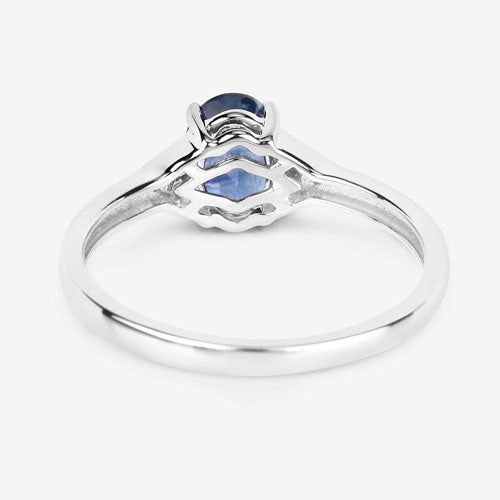 Anillo de oro blanco de 14K con zafiro azul genuino de 1.01 quilates y diamantes blancos