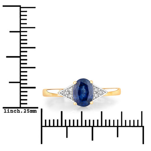 Anillo de oro amarillo de 14 quilates con zafiro azul genuino de 1,01 quilates y diamantes blancos