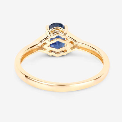 Anillo de oro amarillo de 14 quilates con zafiro azul genuino de 1,01 quilates y diamantes blancos