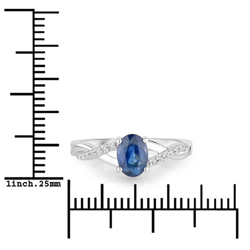 Anillo de oro blanco de 14K con zafiro azul genuino de 1.04 quilates y diamantes blancos