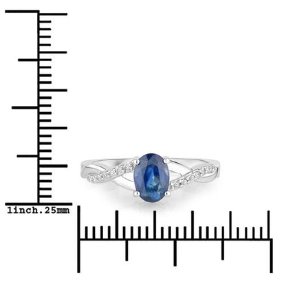 Anillo de oro blanco de 14K con zafiro azul genuino de 1.04 quilates y diamantes blancos